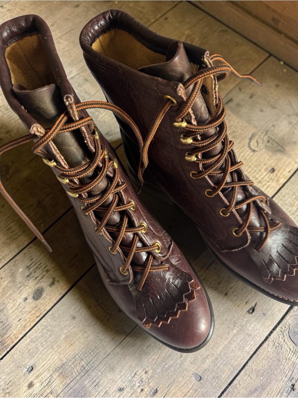 Laredo Dark Brown Genuine Leather Lace-Up Roper Fringe Kiltie Boots SZ 8